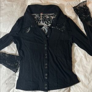 Free People Black Button Down with Lace Details. Retail $98